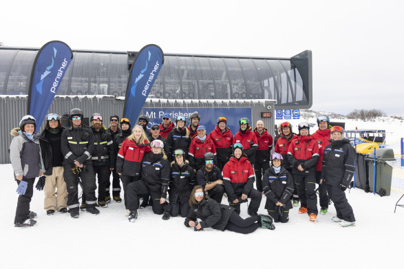 Perisher-staff-with-athlete-Valentino-Guseli-and-Hon-Kristy-McBain-MP